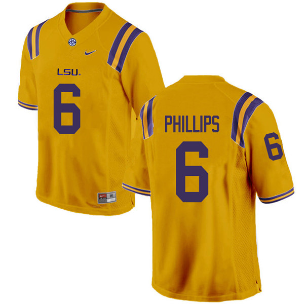 Men #6 Jacob Phillips LSU Tigers College Football Jerseys Sale-Gold